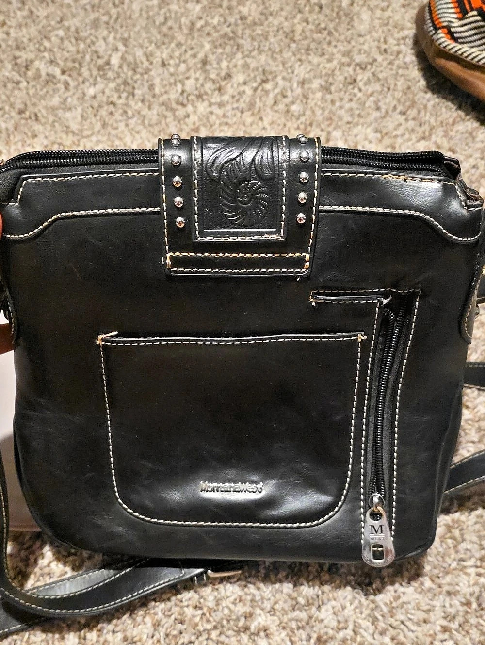 Montana West Black Tooled Leather-Style Crossbody Bag